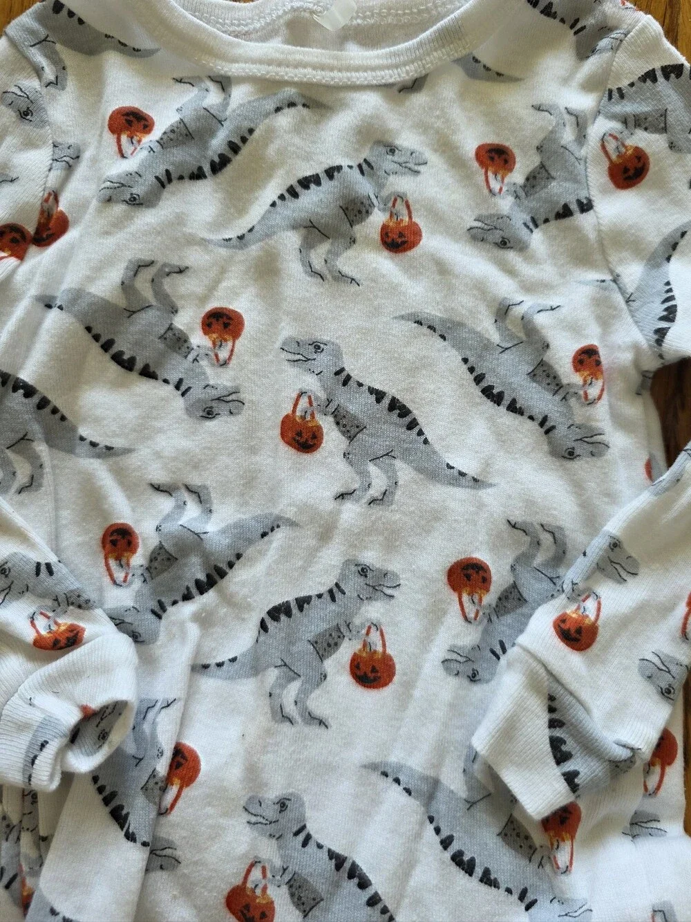 chick pea Halloween White Pajama Set with Dinosaurs and Pumpkins